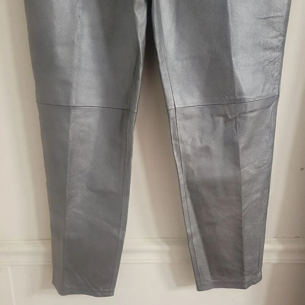 Vintage Forenza Size 16 Leather Pants  Silver Cigarette High Rise Disco - Picture 4 of 11
